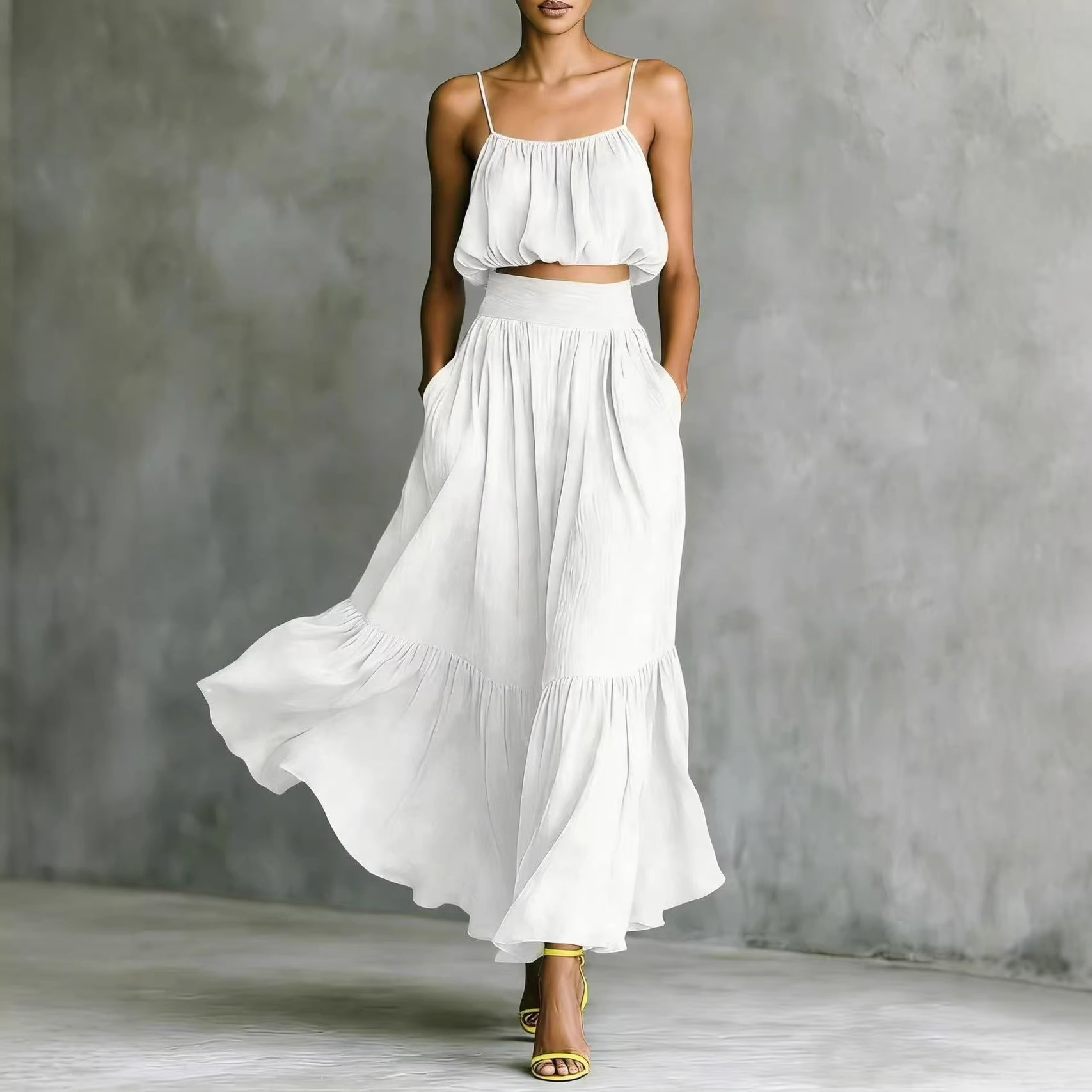여성 여름 투피스 의상, 러칭 크롭탑과 티어드 맥시 스 - Boho Summer Beach Maxi Dress 리뷰 및 가격