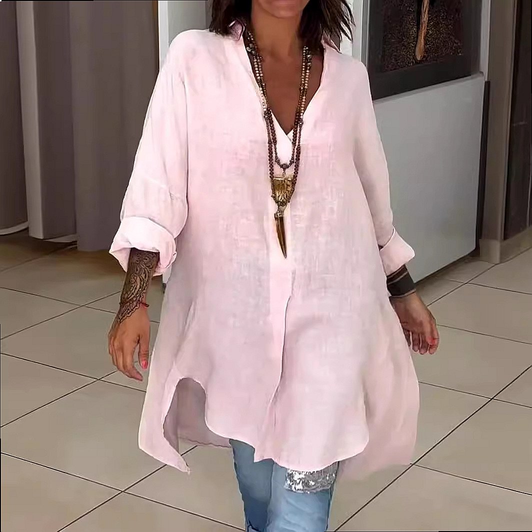 여성용 린넨 셔츠 드레스, 넉넉한 핏의 캐주얼 블라우스 - Casual Loose Linen Shirt Dress 리뷰 및 가격