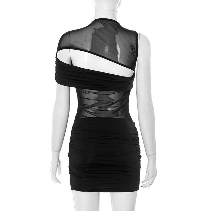 여성 파티 클럽 드레스 블랙 장식 비대칭 러칭 시스루  - Sexy Mesh Sheer Bodycon Dress 리뷰 및 가격
