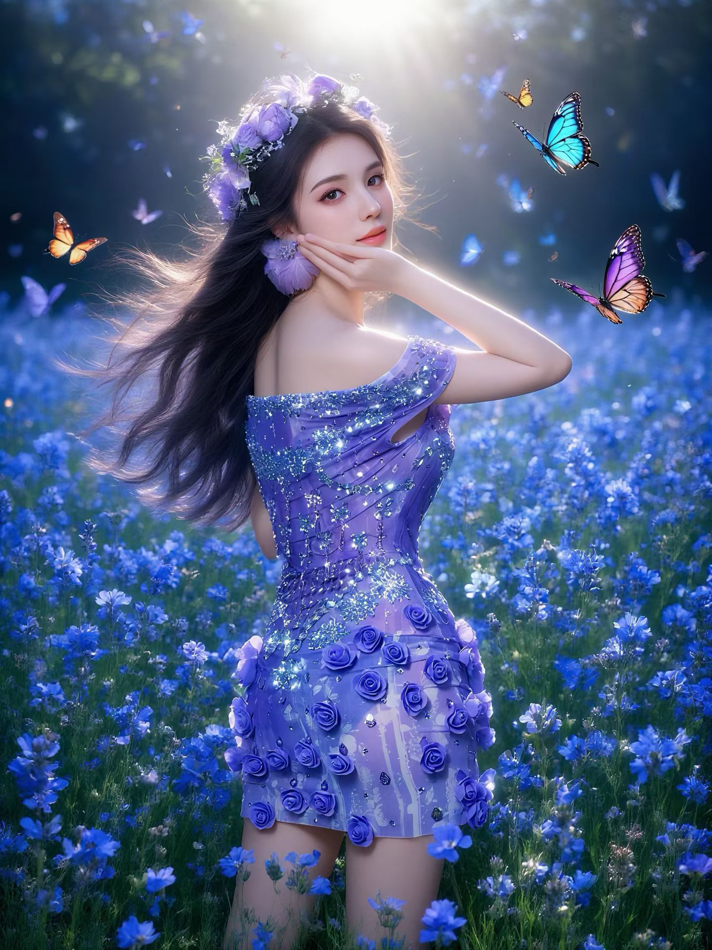 반짝이는 보라색 라인스톤 3D 장미 오프숄더 미니 드레 - Sparkly Rhinestone Club Party Dress 리뷰 및 가격