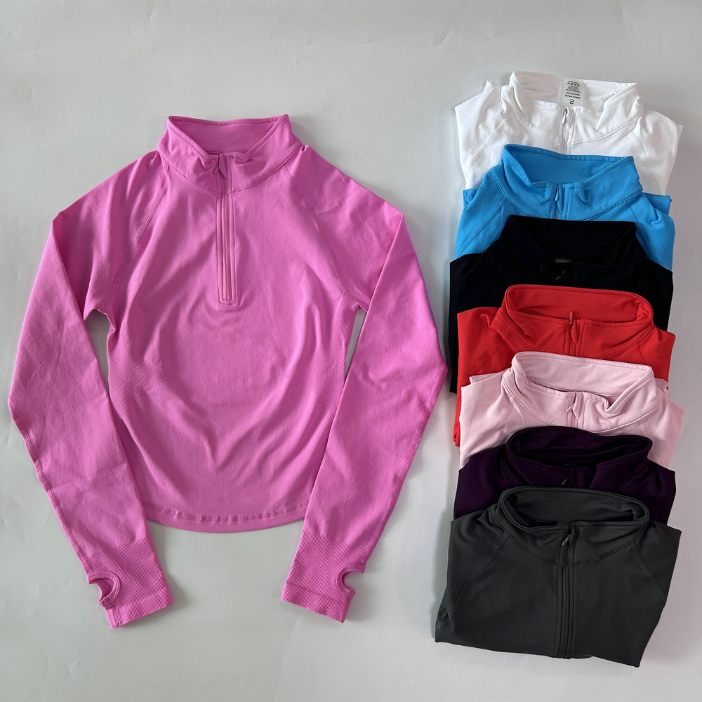 로고 없는 하프 지퍼 요가 자켓 여성용 긴팔 스포츠 탑 - Blouses 리뷰 및 가격