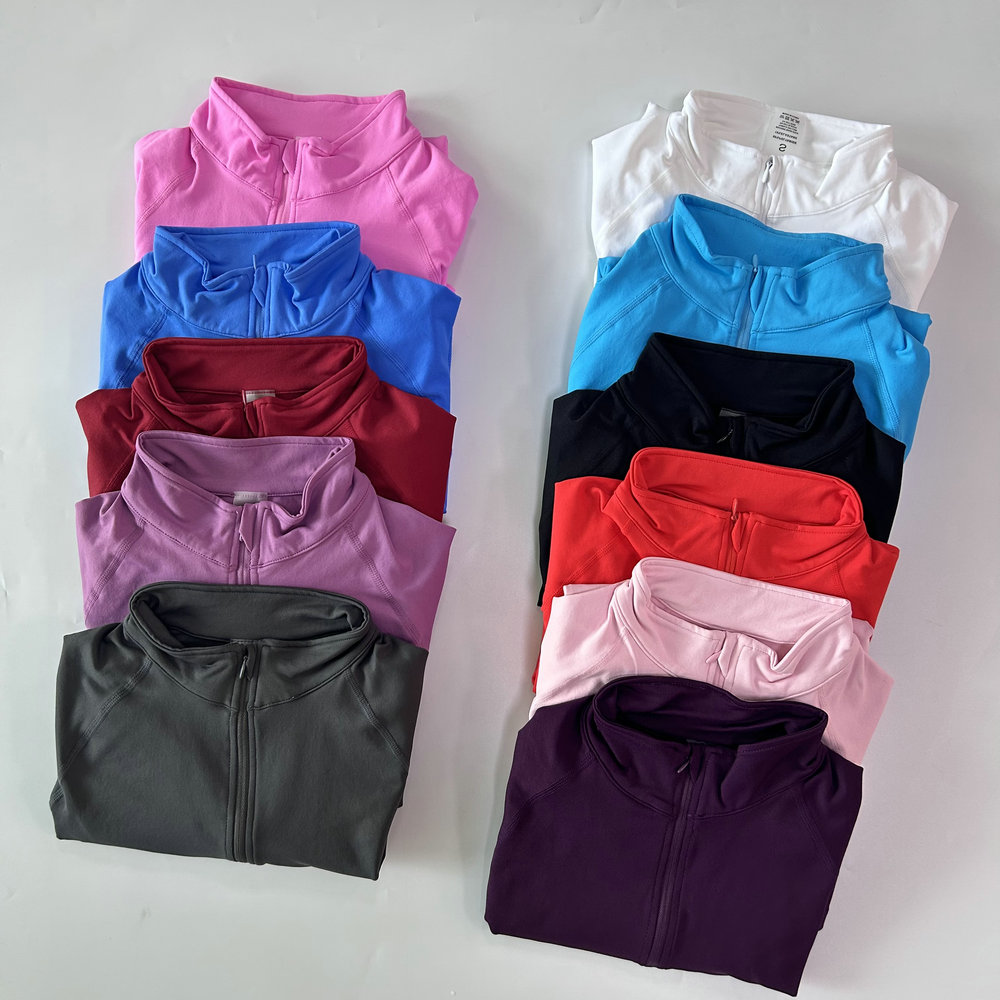 로고 없는 하프 지퍼 요가 자켓 여성용 긴팔 스포츠 탑 - Blouses 리뷰 및 가격