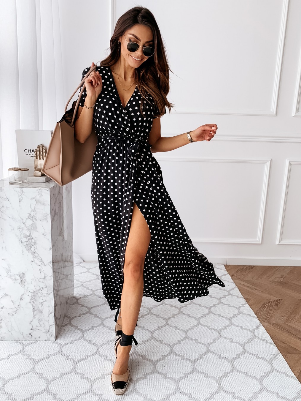 여성용 맥시 원피스 반팔 V넥 폴카 도트 원피스 스플릿 - Boho Summer Beach Maxi Dress 리뷰 및 가격